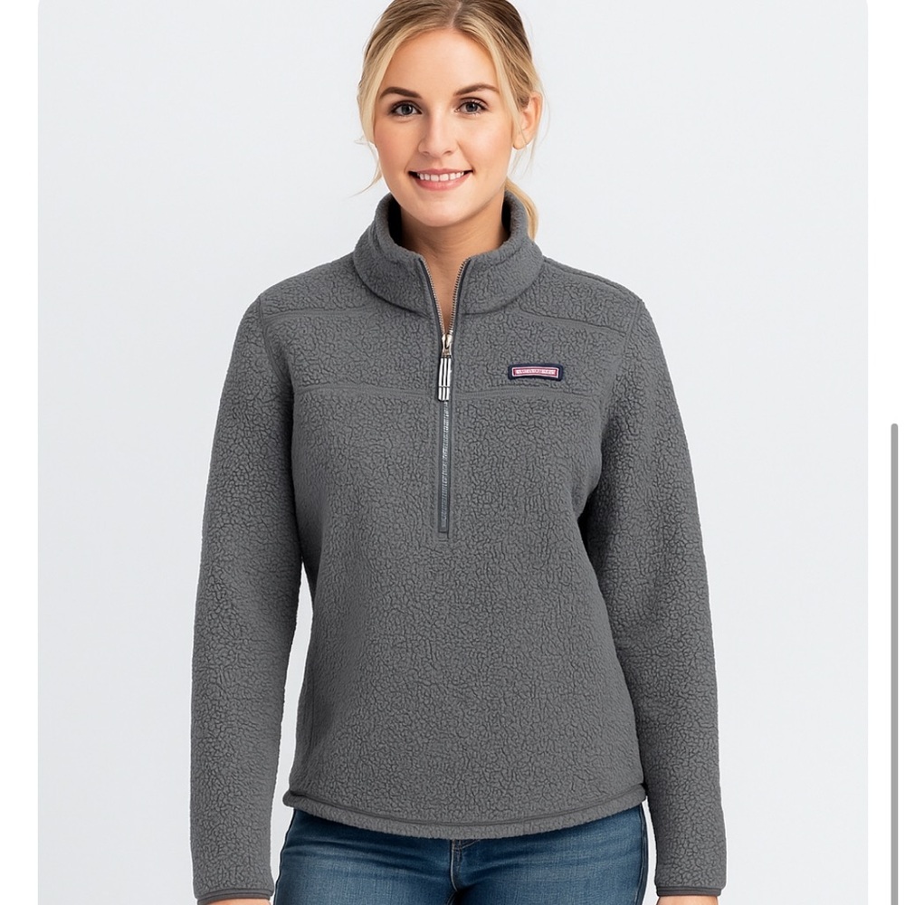 * Vineyard Vines Gray Sherpa Harbor 1/2-Zip Pullover | Size Small